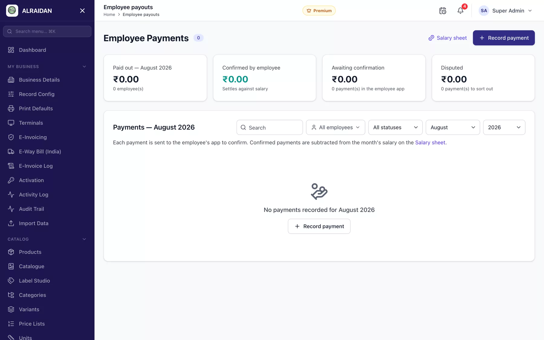 The Paying staff screen in MCPOS.