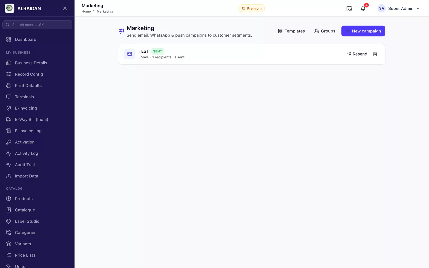 The Marketing screen in MCPOS.