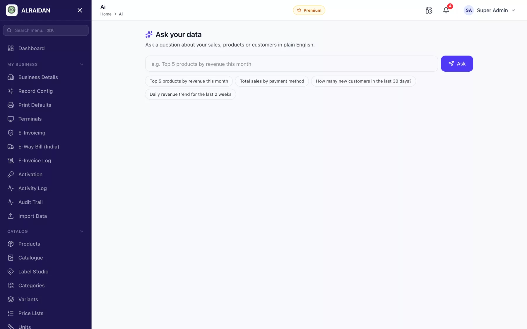 The AI insights screen in MCPOS.