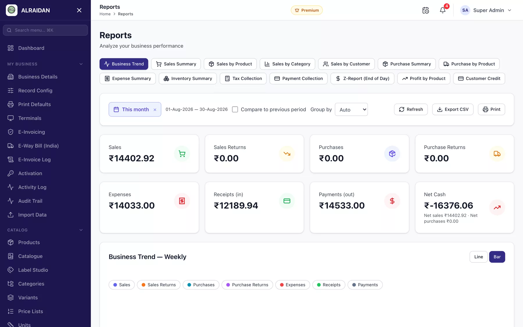 The Reports screen in MCPOS.